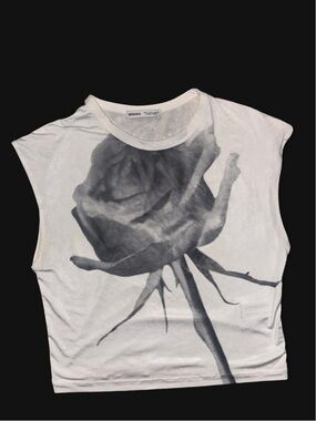 Bershka White Tank with Large Black Rose Print